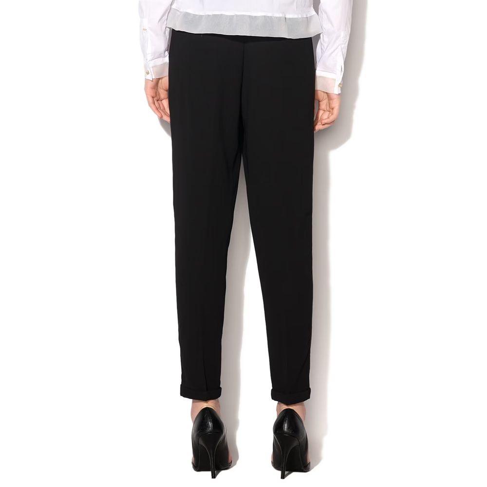 Black Polyester Casual Pants