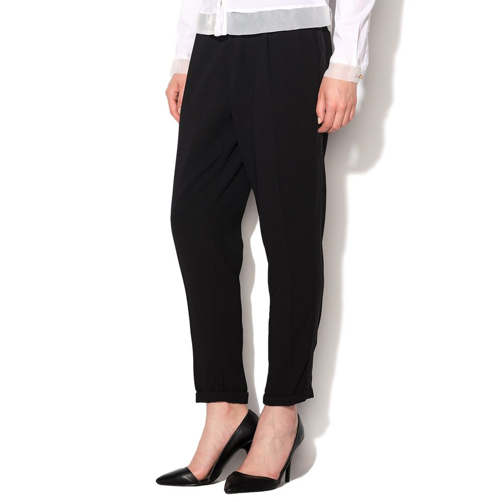 Black Polyester Casual Pants