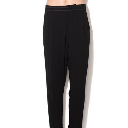 Black Polyester Casual Pants