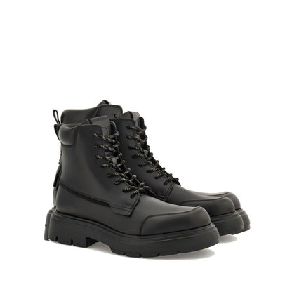 Black Calfskin Lace-Up Boots