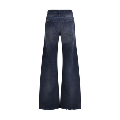 Blue Cotton Flared Jeans