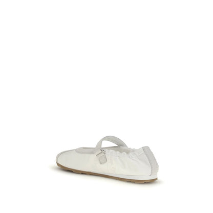 White Fabric Ballet Flats
