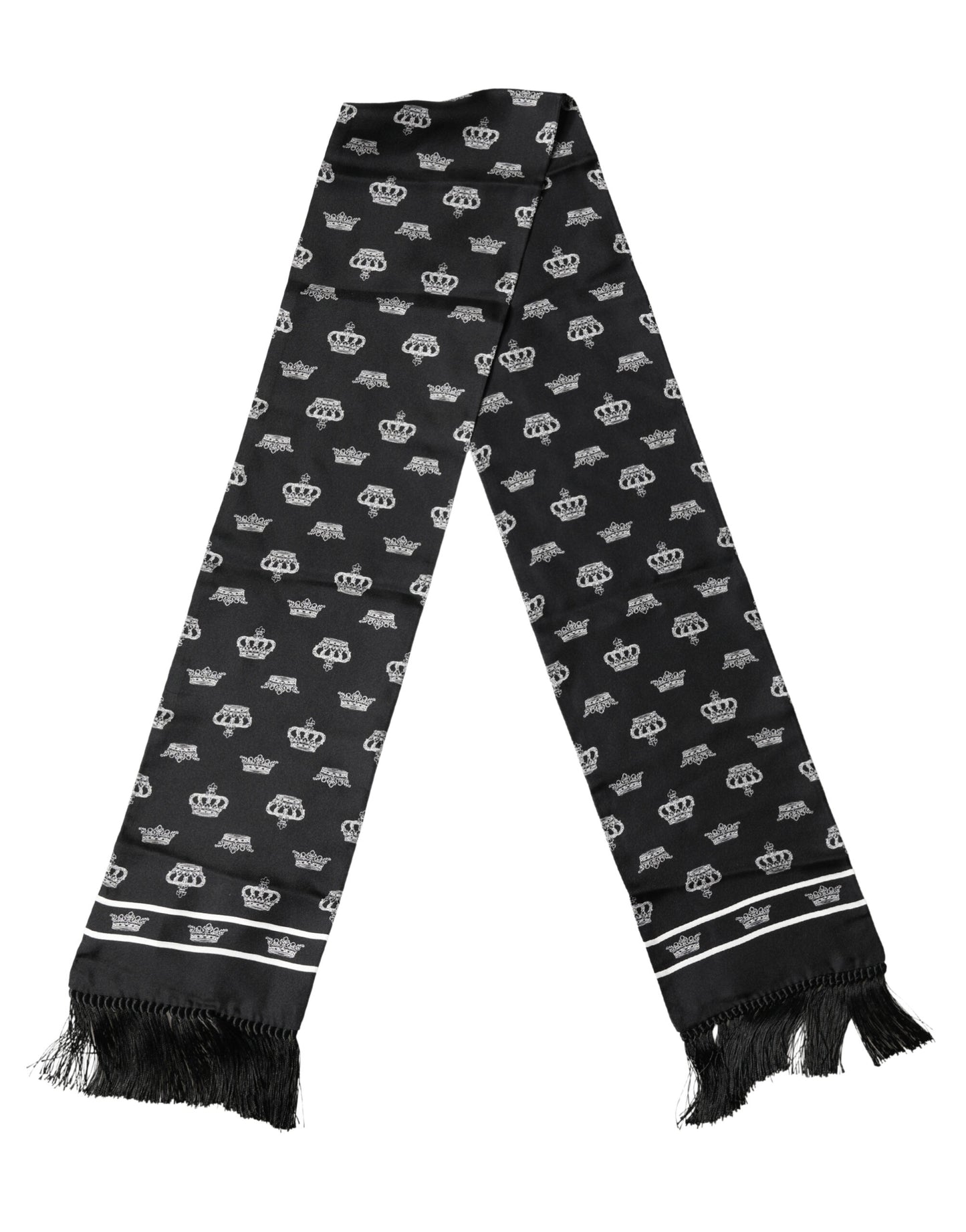 Black Silk Crown Fringes Neck Wrap Shawl 136cm X 15cm Scarf