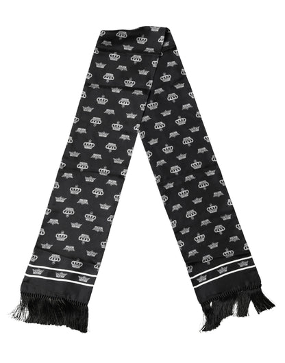 Black Silk Crown Fringes Neck Wrap Shawl 136cm X 15cm Scarf