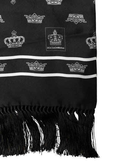 Black Silk Crown Fringes Neck Wrap Shawl 136cm X 15cm Scarf