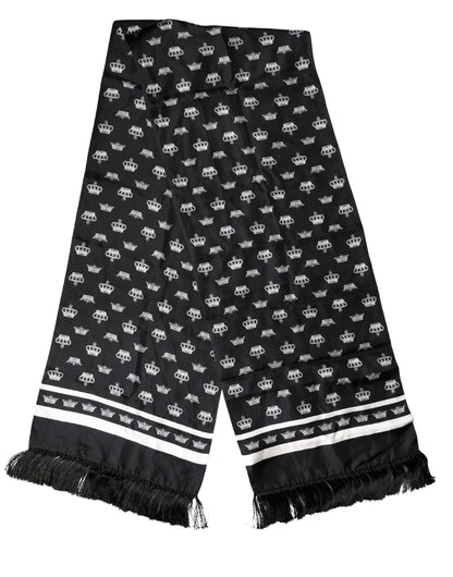 Black Silk Crown Fringe Neck Wrap 173cm x 32.5cm Scarf