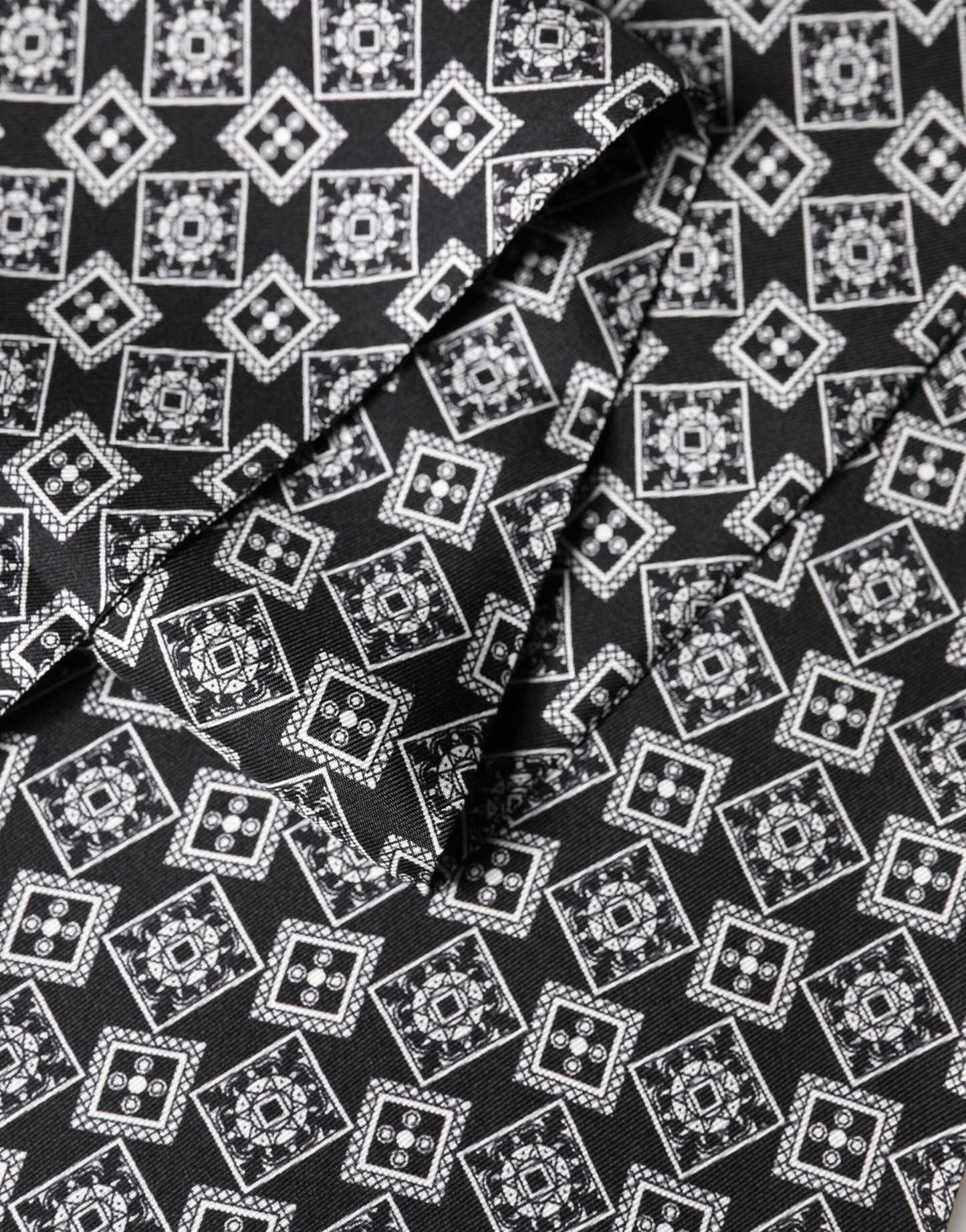 Black White Silk Geometric Neck Wrap 142cm X 15cm Scarf