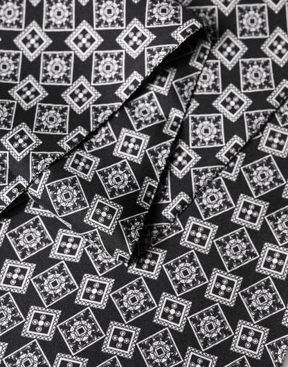 Black White Silk Geometric Neck Wrap 142cm X 15cm Scarf