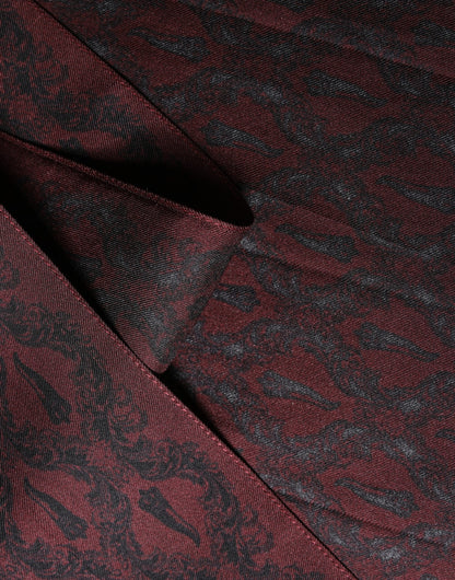 Burgundy Black Silk Paisley Foulard 135cm X 22cm  Scarf