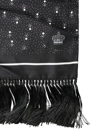Black White Silk Dotted Print Foulard 140cm X 15cm Scarf