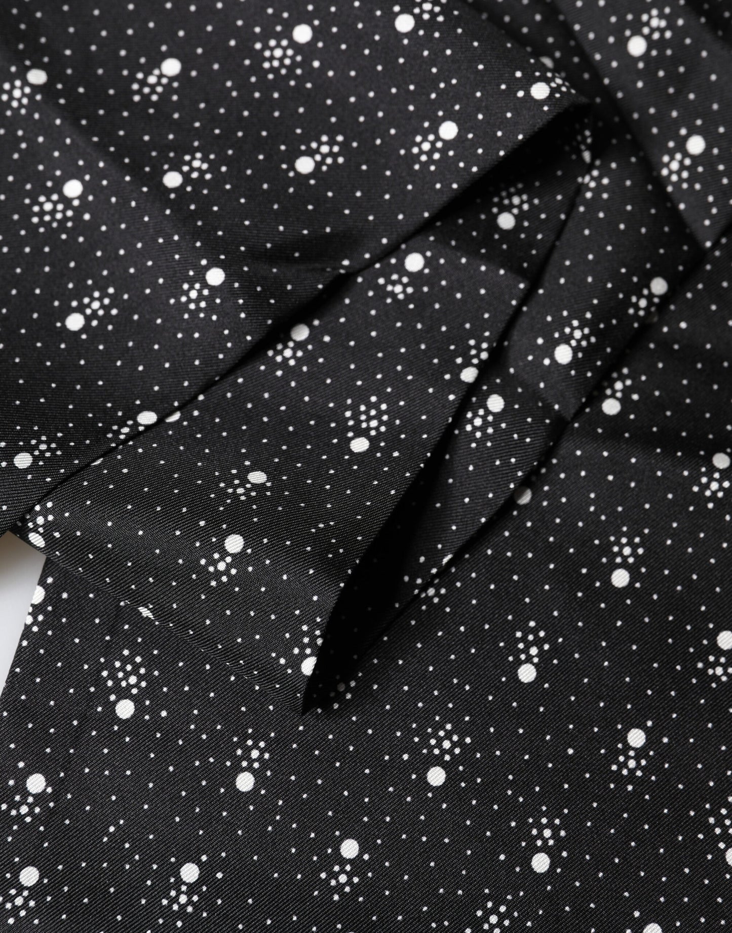 Black White Silk Dotted Print Foulard 140cm X 15cm Scarf