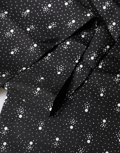Black White Silk Dotted Print Foulard 140cm X 15cm Scarf