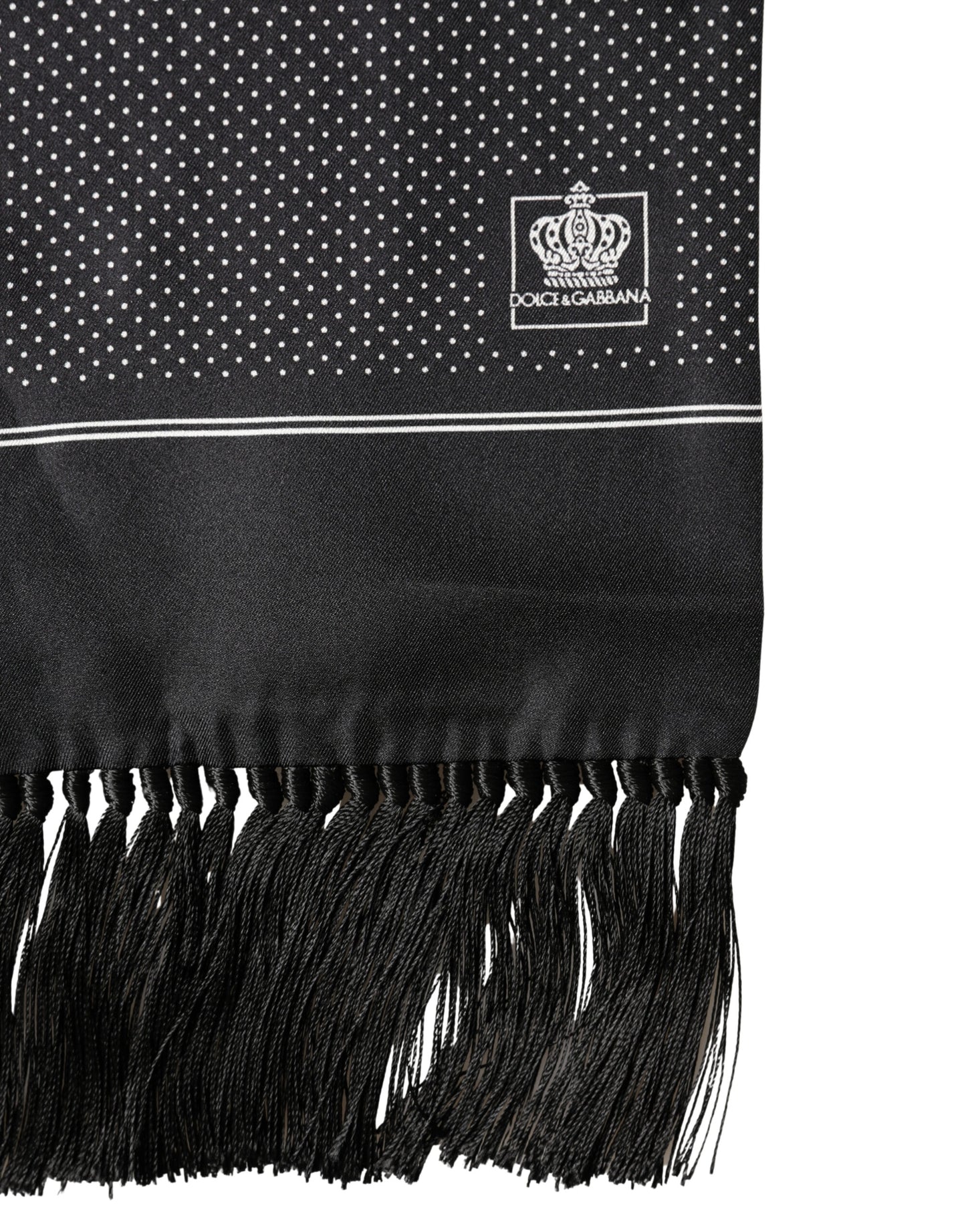 Black Silk Polka Dot Crown Foulard 140cm X 16.5cm Scarf