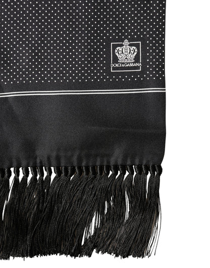 Black Silk Polka Dot Crown Foulard 140cm X 16.5cm Scarf