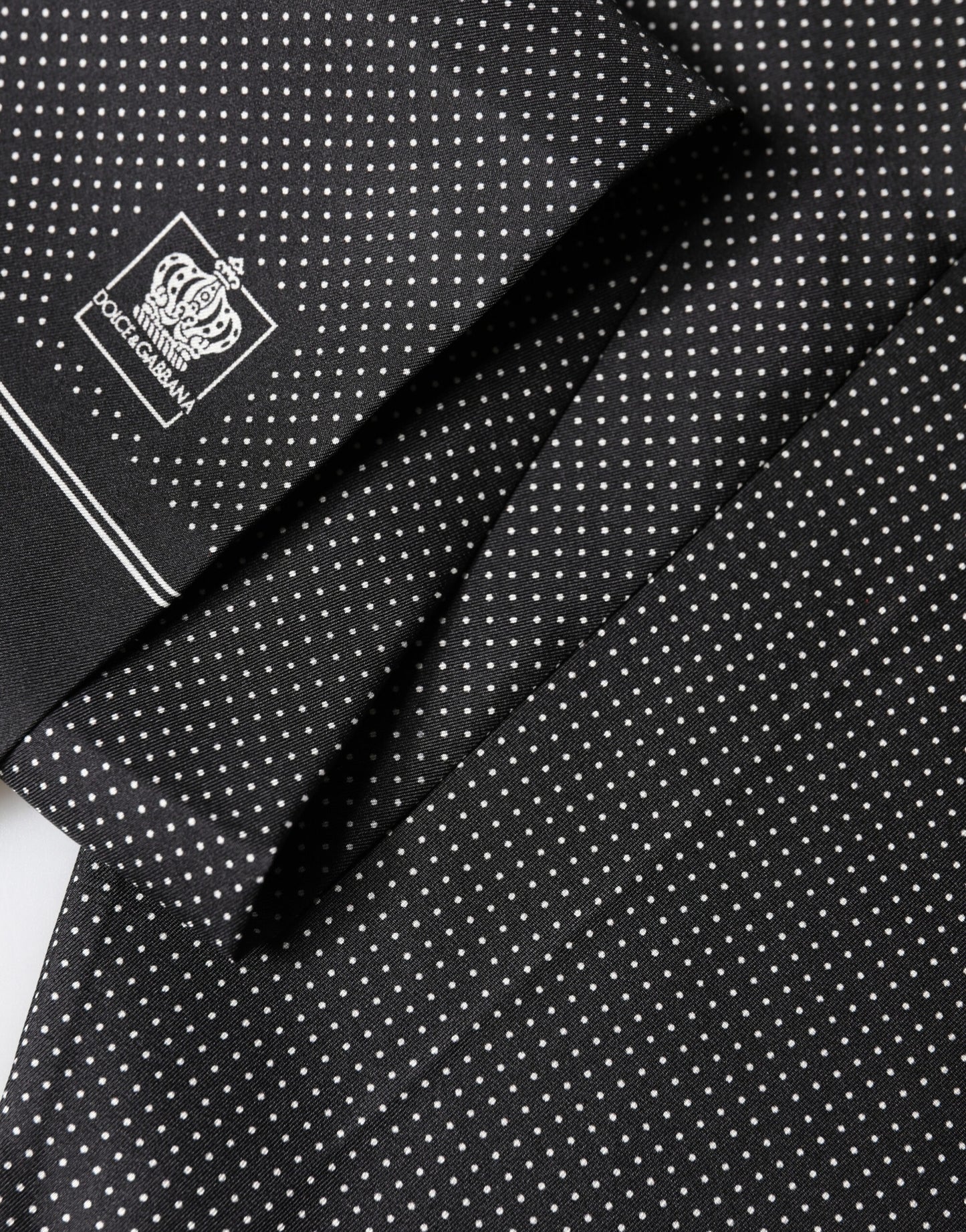 Black Silk Polka Dot Crown Foulard 140cm X 16.5cm Scarf