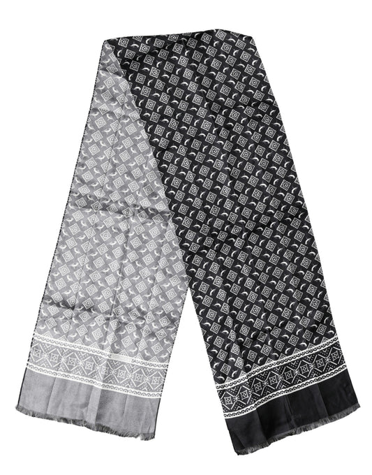 Black Gray Silk Bird Fringe Wrap Foulard 140cm X 23cm Scarf