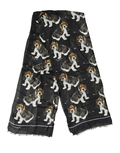 Black Dog Print Modal Wool Wrap Foulard 178cm X 63cm Scarf