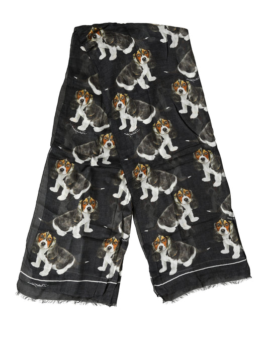 Black Dog Print Modal Wool Wrap Foulard 178cm X 63cm Scarf