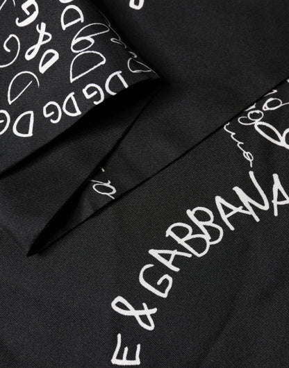 Black Logo Script Print Sik Foulard 137.5cm X 15cm Scarf