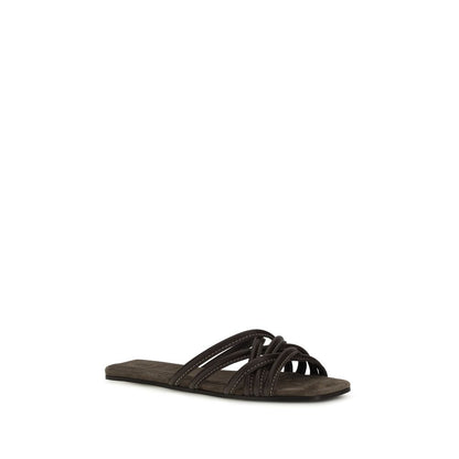 Brown Calf Leather Bos Taurus Flat Sandals