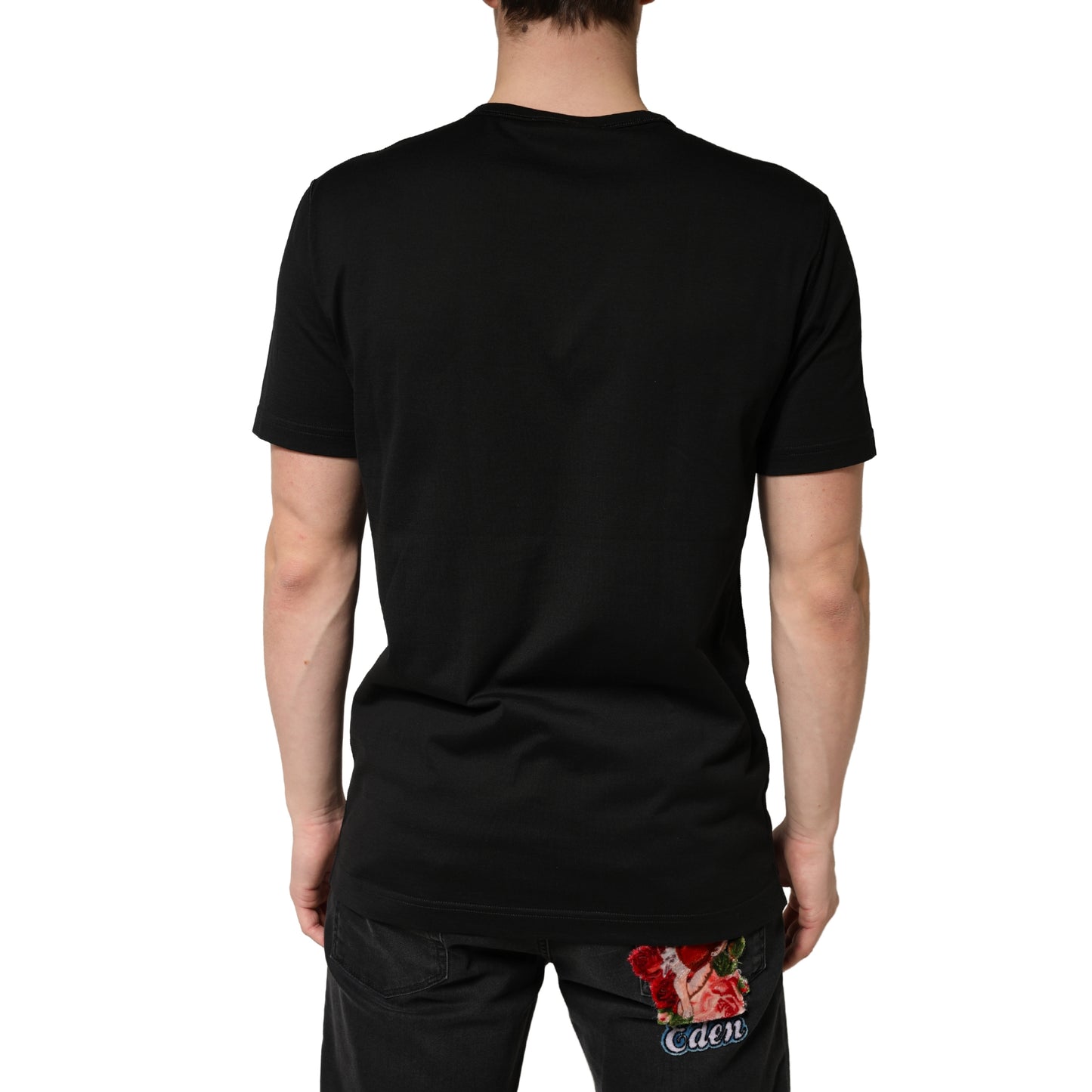 Black Cotton Crewneck Short Sleeve T-Shirt