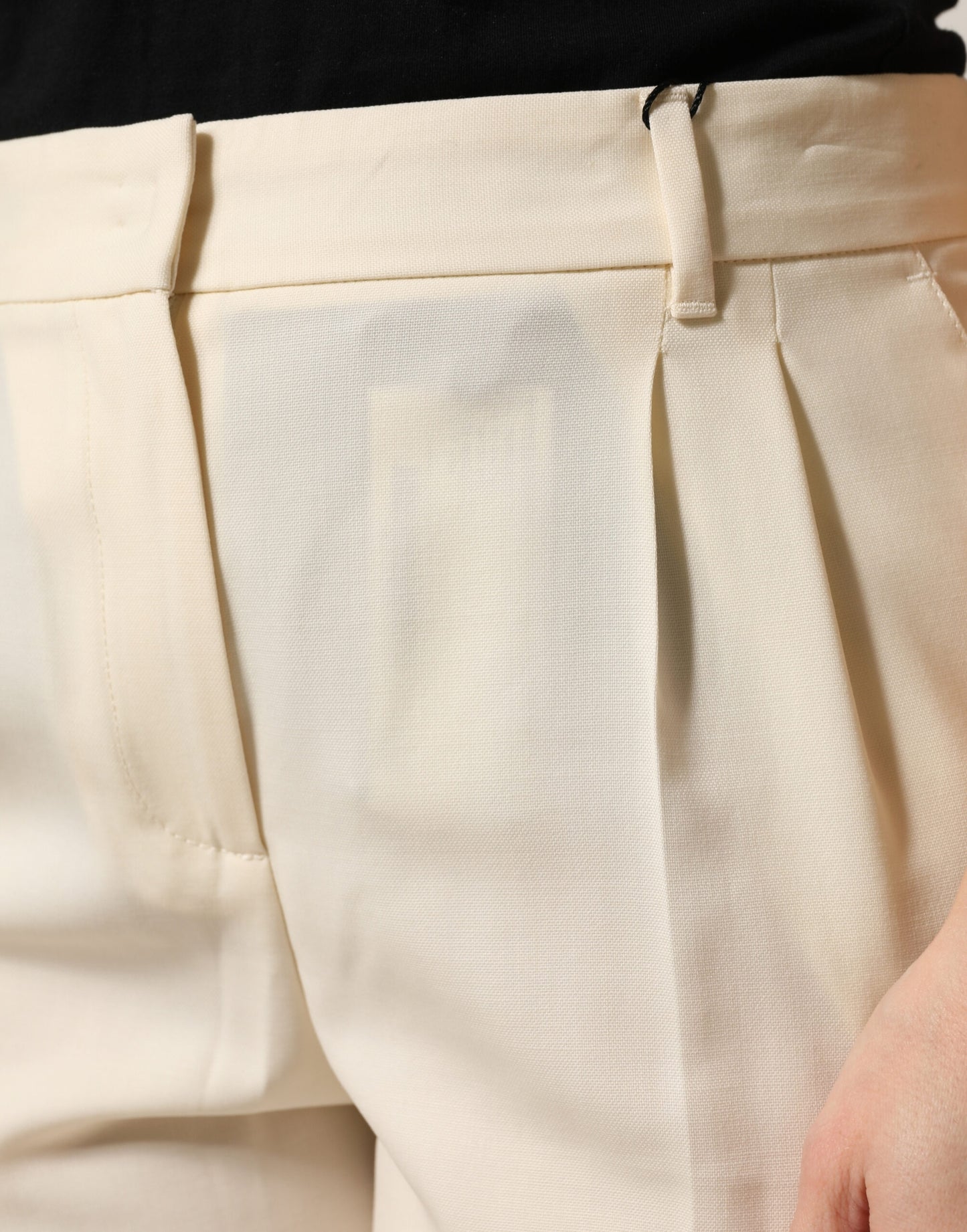 Ivory Wool Mid Waist Cropped Trouser Pants