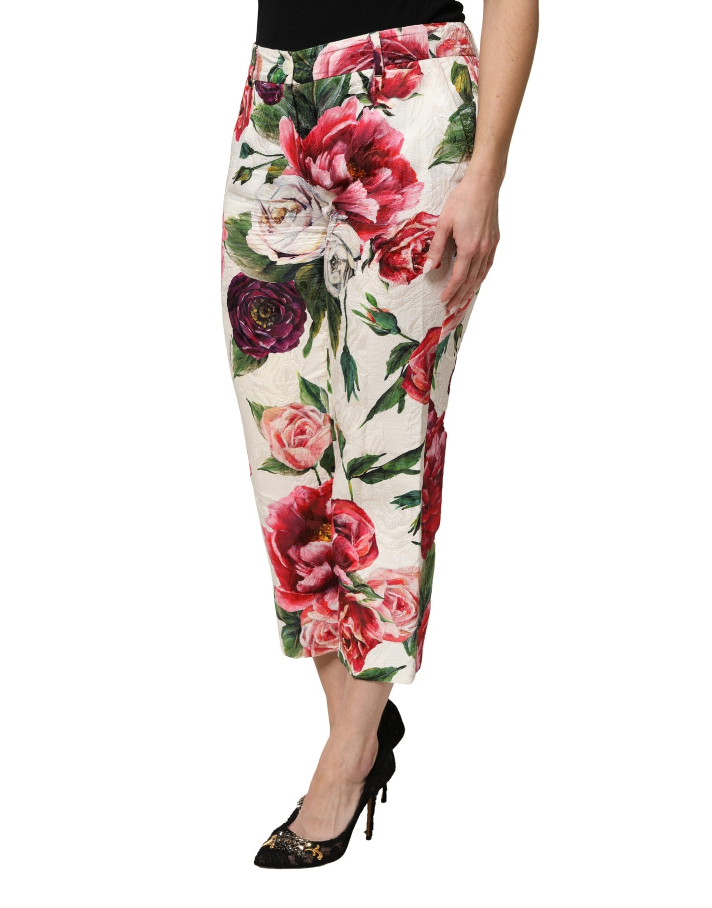 Multicolor Rose Floral Cropped Trousers Pants
