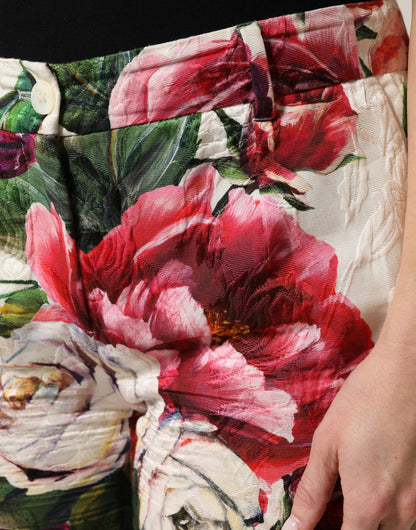 Multicolor Rose Floral Cropped Trousers Pants