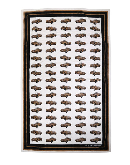 Towel White Cotton Car Graphic Print 115cm x 180cm Beach