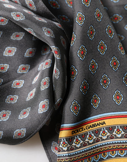 Gray Patterned Silk Neck Foulard 138cm x 22cm Men Scarf