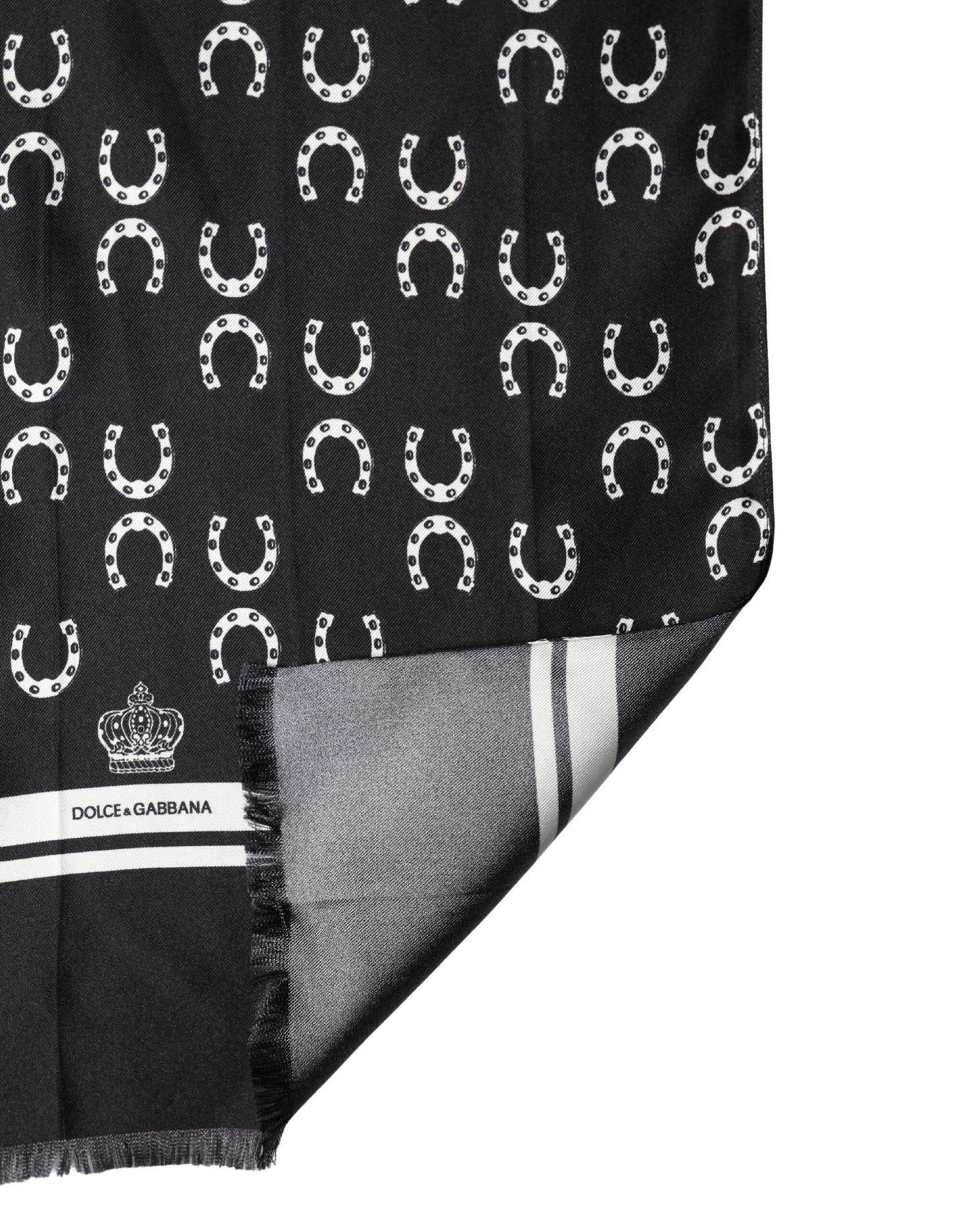 Black Horseshoe Silk Neck Foulard 136cm x 23cm Men Scarf