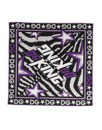 Black Purple DG King Cotton Foulard 51cm x 49.5cm Scarf