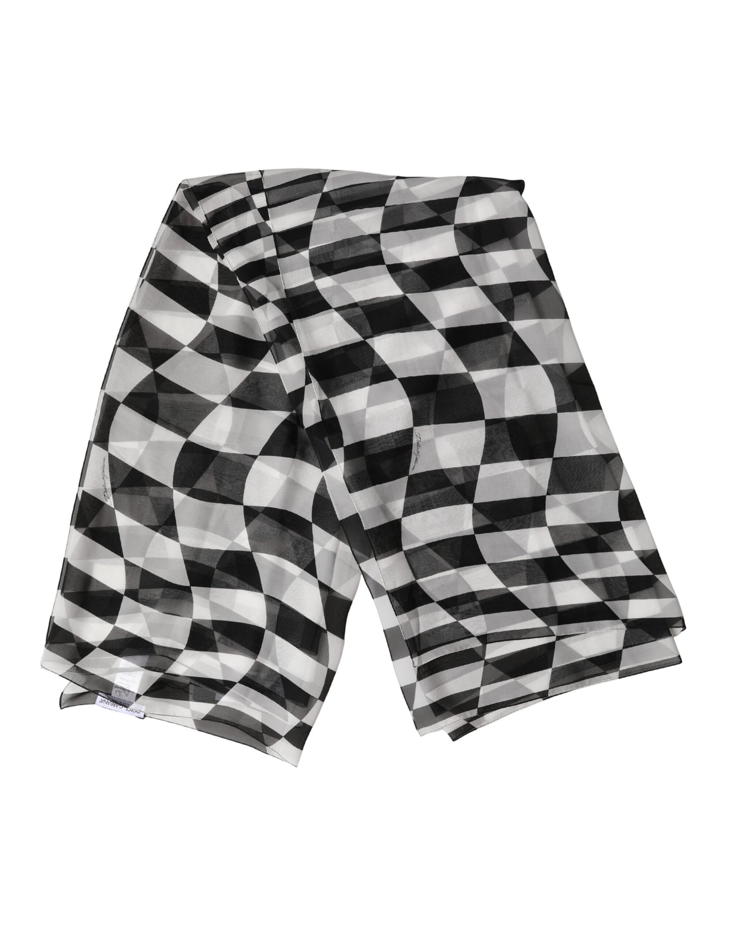 Black White Check Silk Wrap Foulard 133cm x 132cm Scarf