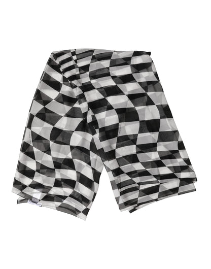 Black White Check Silk Wrap Foulard 133cm x 132cm Scarf