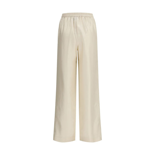 Beige Silk Casual Pants