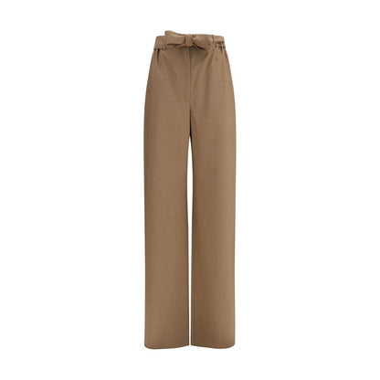 Beige Fleece Wool Casual Pants