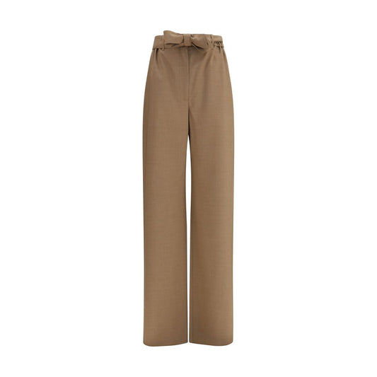 Beige Fleece Wool Casual Pants