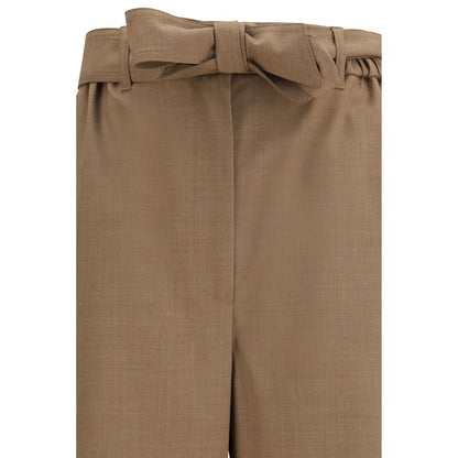 Beige Fleece Wool Casual Pants