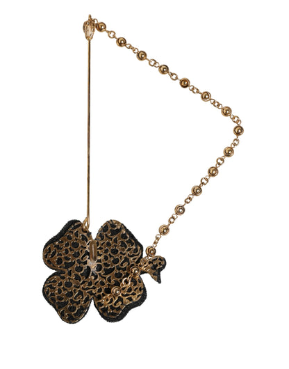 Black Gold Brass Crystal Chain Women Lapel Pin Brooch