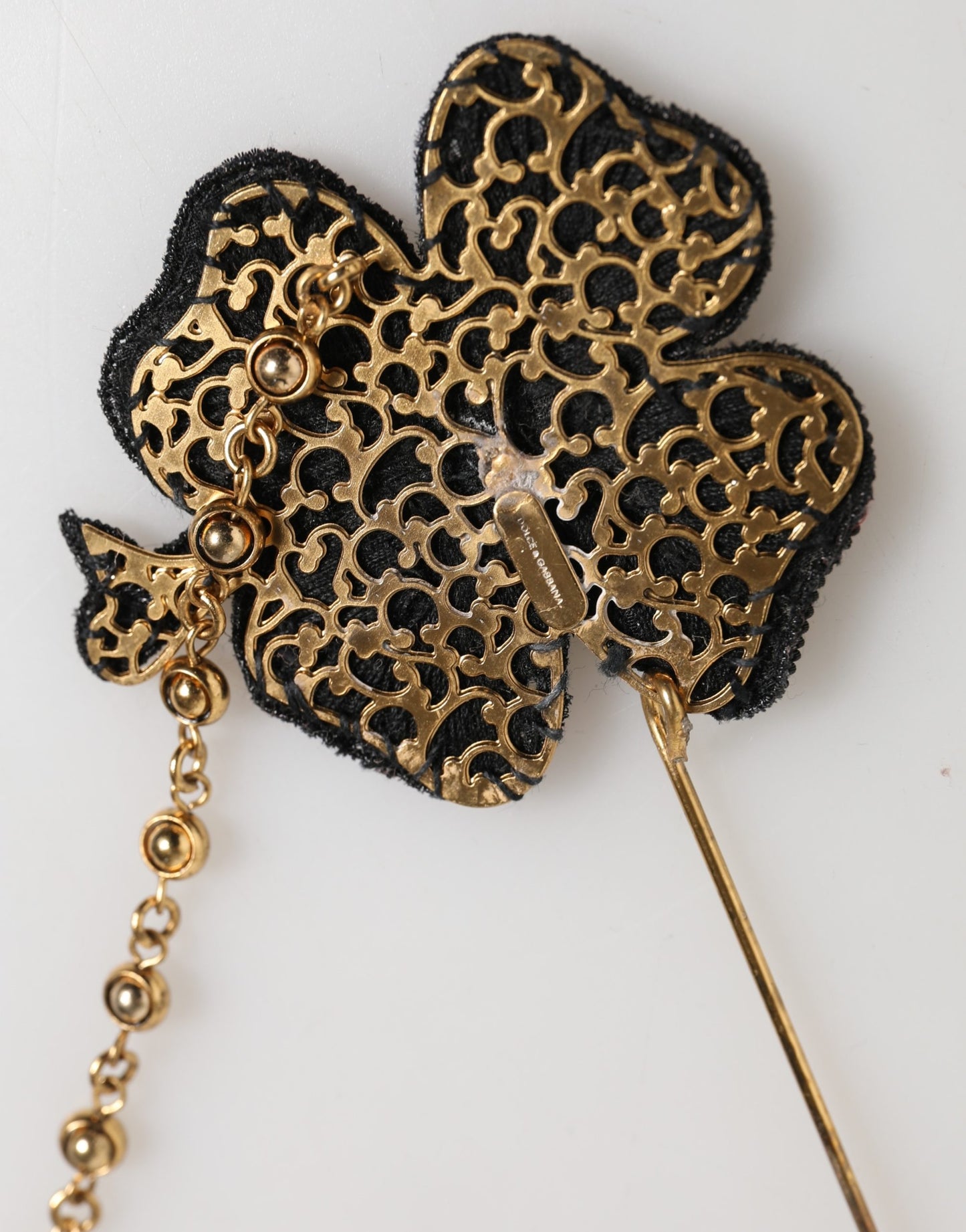 Black Gold Brass Crystal Chain Women Lapel Pin Brooch