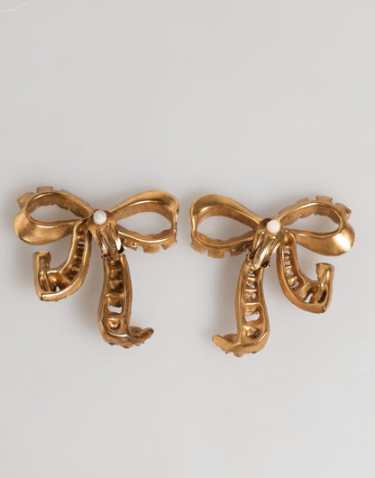 Gold Brass Pink Clear Crystal Bow Fiocchi Christmas  Earrings