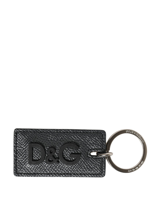 Black Calf Leather D&G Logo Metal Ring Keyring Keychain