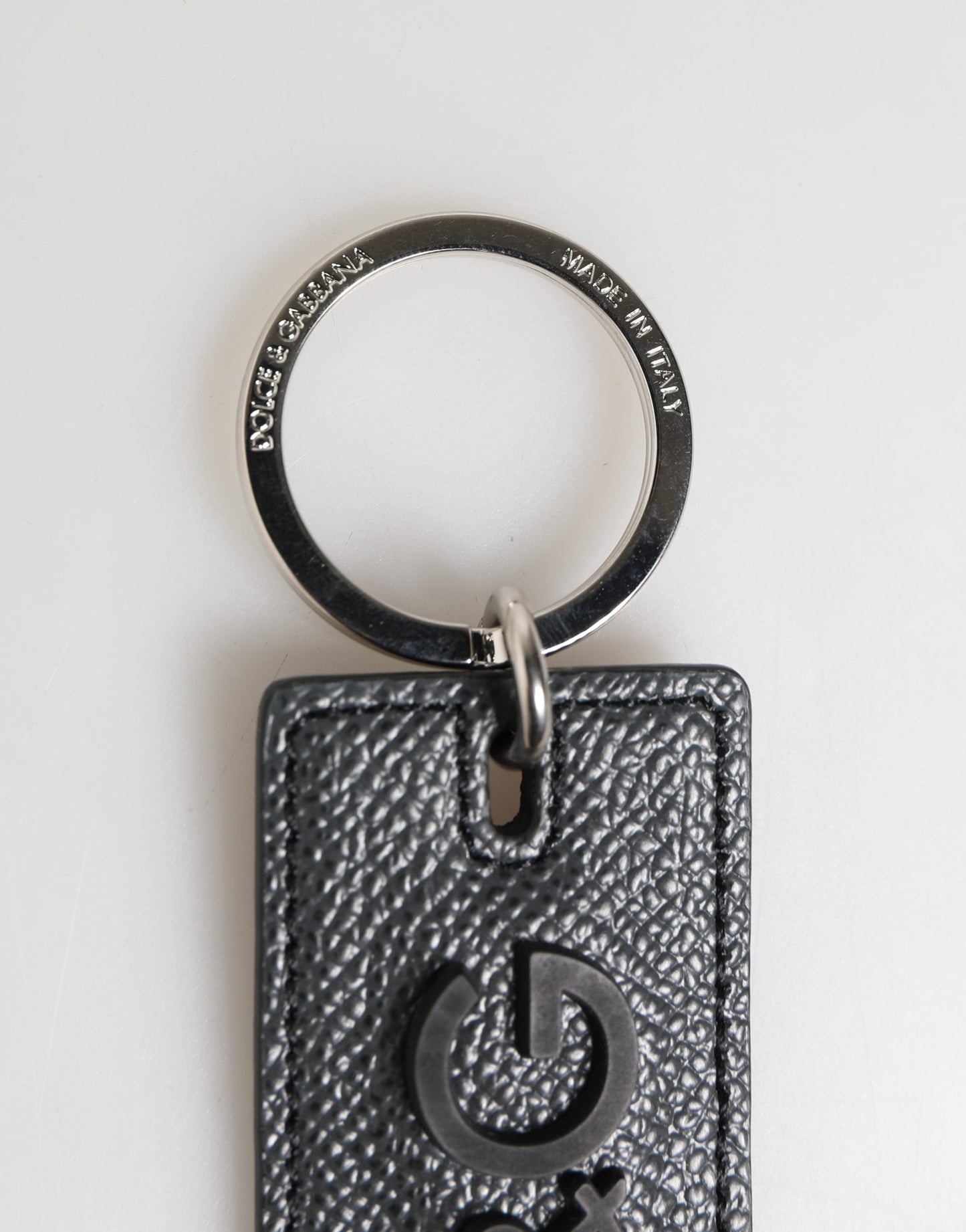 Black Calf Leather D&G Logo Metal Ring Keyring Keychain