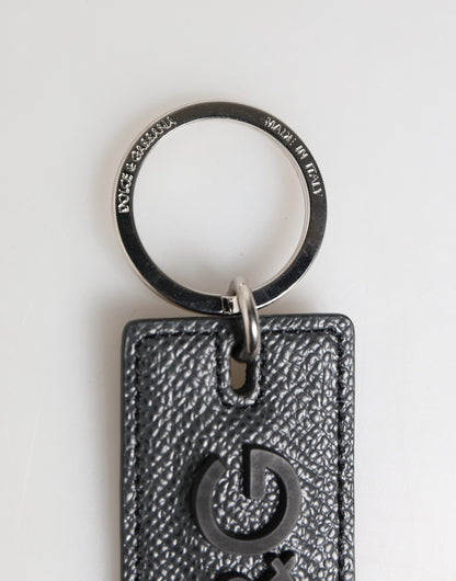 Black Calf Leather D&G Logo Metal Ring Keyring Keychain
