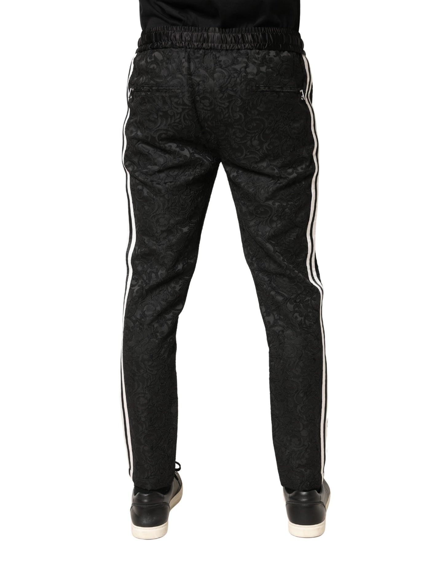 Black Floral Brocade Skinny Men Dress Pants