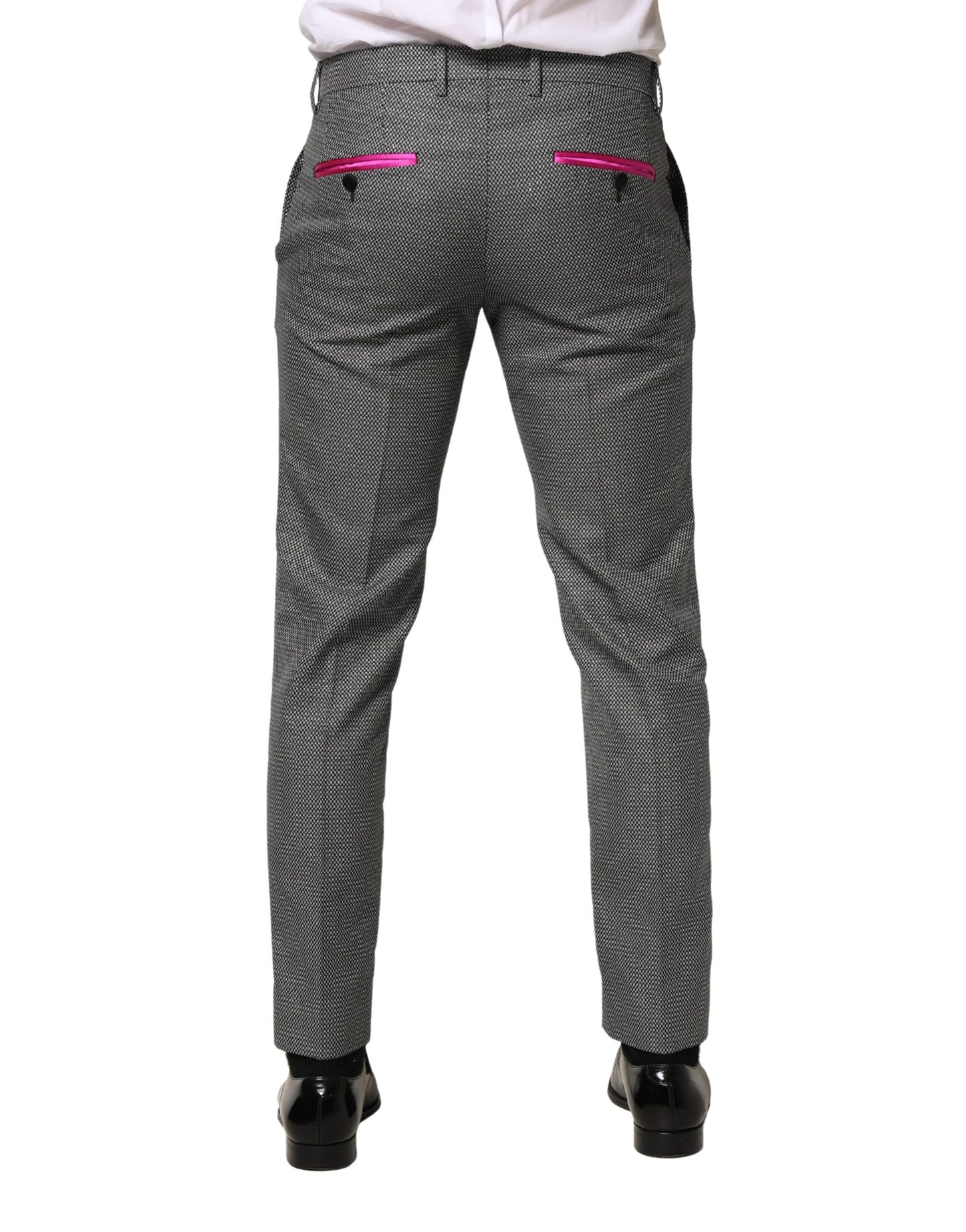 Gray Viscose Skinny Men Dress Trouser Pants