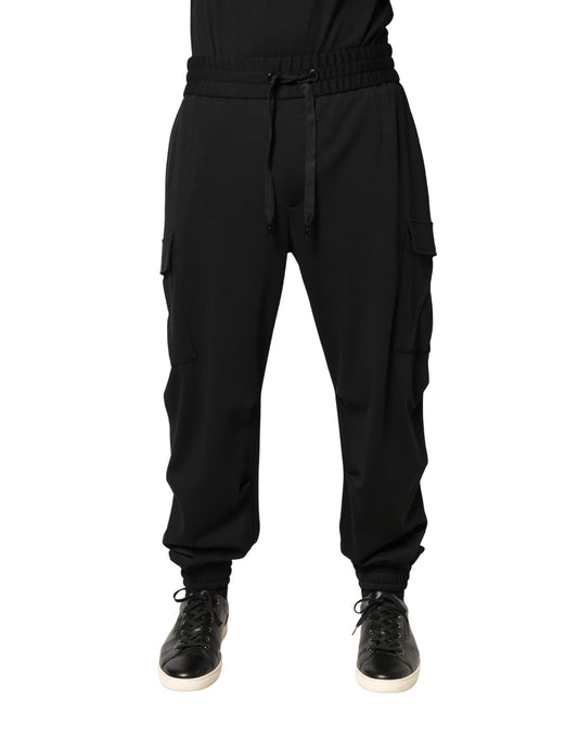 Black Polyester Cargo Jogger Men Trouser Pants