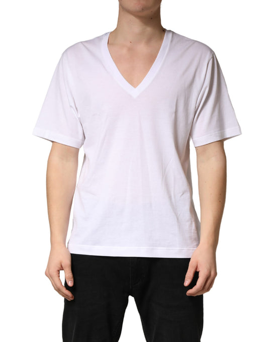 White Cotton Plain V-Neck Men Shirt T-shirt