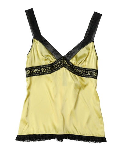 Yellow Silk Lace Trim Lingerie Top Underwear