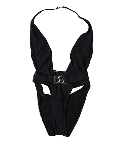Black DG Nylon One-Piece Swimsuit Swimwear